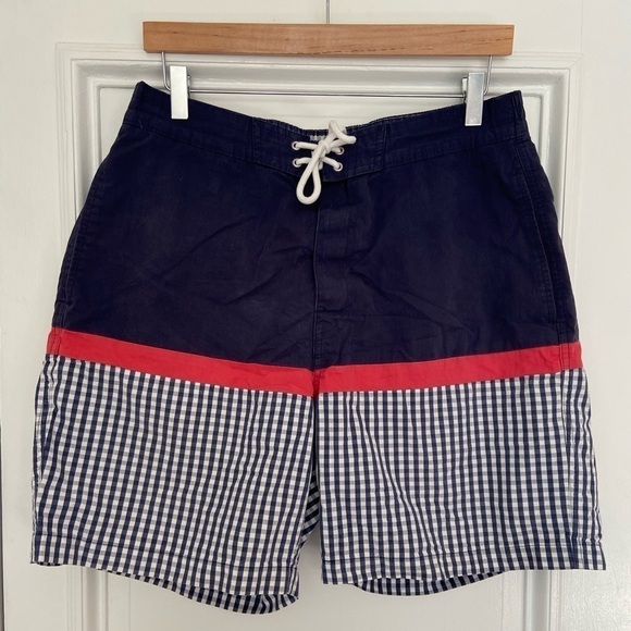 Brooks Brother Navy Blue White Red Gingham Nautical Classic Swim Trunks Shorts - Picture 13 of 13
